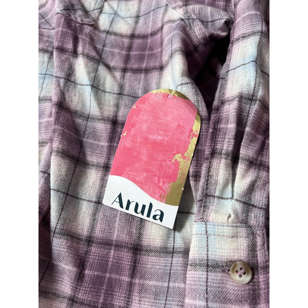 Arula Plaid Button Down Shirt Women‎ 1X Pink Cropped Long Sleeve MTP9317P-AU - Picture 3 of 7